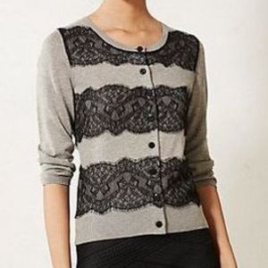 Anthropologie Gray Black Lace Sparkle Cardigan M